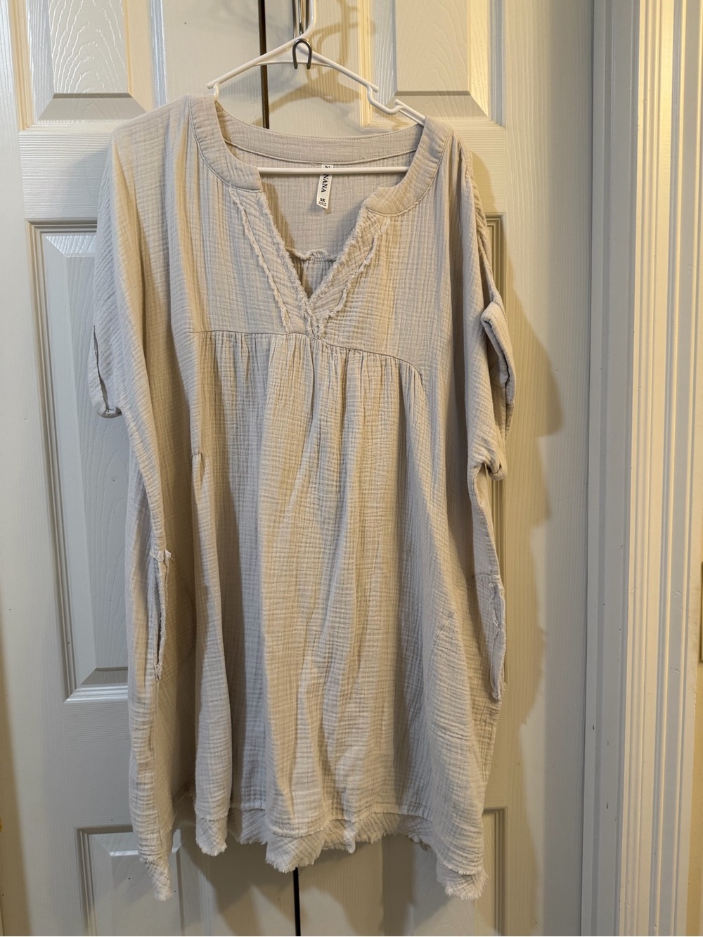 Zenana Outfitters Cream Gauze V-Neck Dress